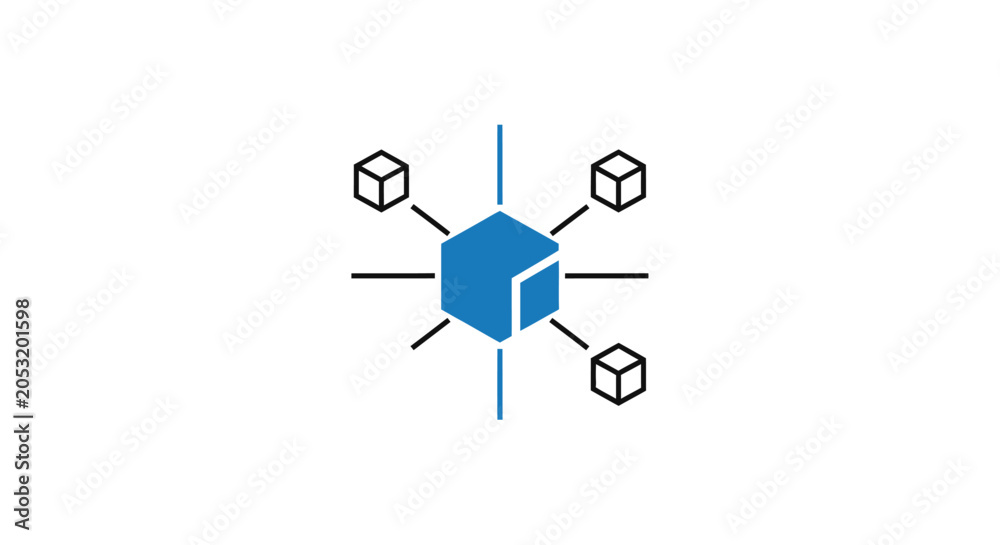 Photography Blue cube with smaller cubes connected.