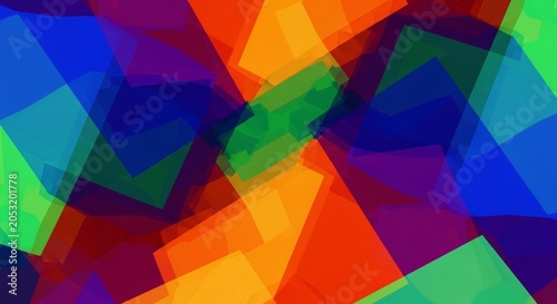 Vibrant overlapping abstract color fields with bold geometric shapes and vivid hues