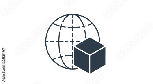Принти на полотні Black cube in front globe.