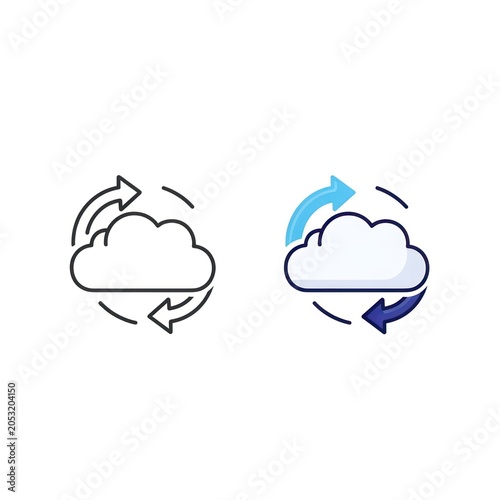 Cloud computing icons vector illustrations of data transfer and storage