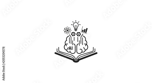 Valokuva Brain with gears and lightbulb on book.