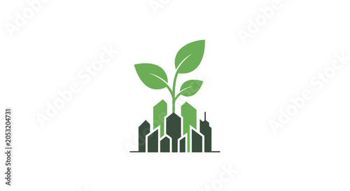 Foto Green Plant Growing City Buildings.