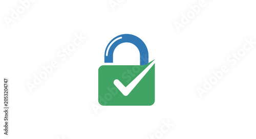 Foto Green padlock with white checkmark.
