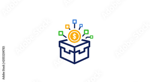 Quadro em tela Open Treasure Box with Coins.