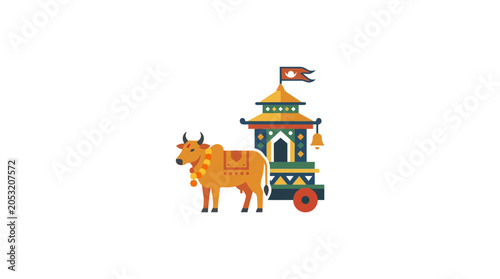 Fotografía Illustration of a Sacred Cow and Traditional Nepalese Chariot