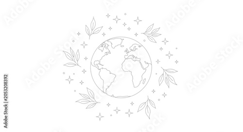 Billede på lærred Earth Globe With Leaves And Stars.