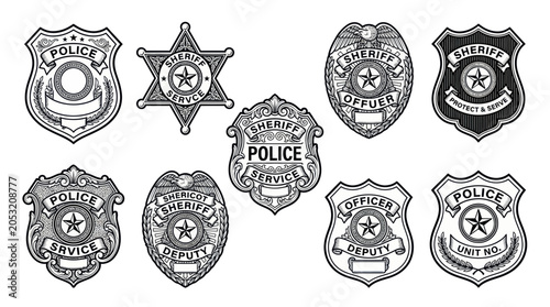 Obraz na plátne Vintage Police and Sheriff Badges Collection - Hand-Drawn Style