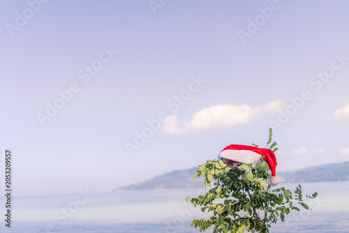 Christmas toys on the beach of tropical resort on the beach. Concept could be used for New Year and Christmas Cards at Phuket Thailand