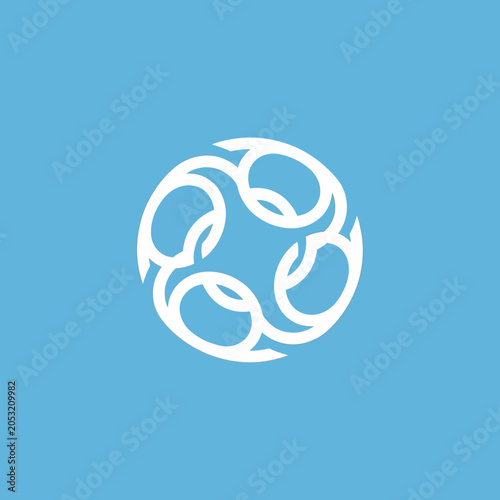 Abstract White Interlocking Shapes Forming a Sphere.