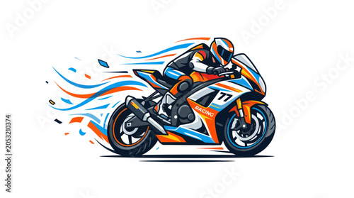 Cuadro en lienzo Motorcycle Racer Speeding Dynamic Motion Abstract Lines White Background