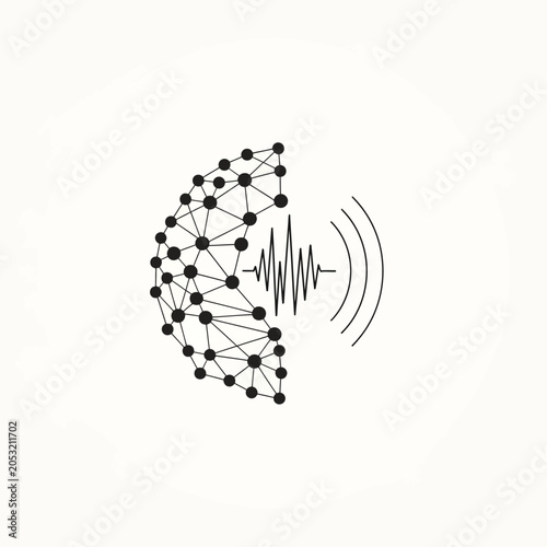 Clean AI synthetic intelligence neural network with sound wave signal for voice recognition and digital audio