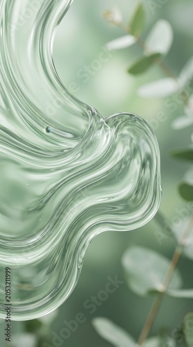 Modern abstract glass sculpture with flowing curves and soft natural background