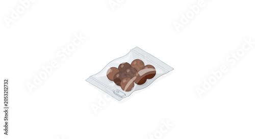 Chocolate balls in transparent plastic zip bag vector illustration