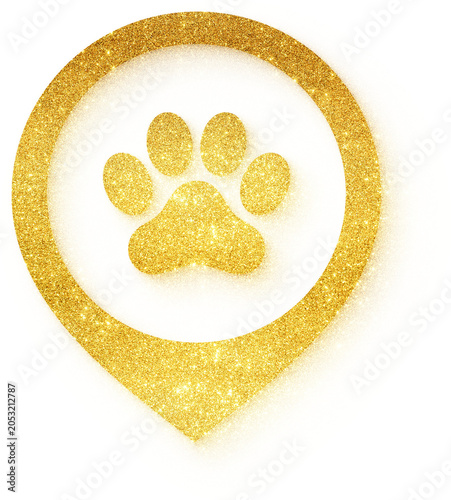 Gold glitter paw location pin icon transparent sparkle