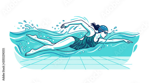 Schilderij op canvas Woman swimming freestyle in pool, athletic woman, water sport, healthy lifestyle