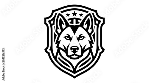 Husky Dog Face Emblem Logo.