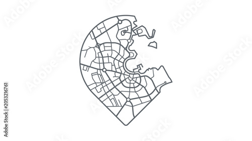 Konstfotografi Abstract City Map Outline, Urban Planning, Geometric Street Network