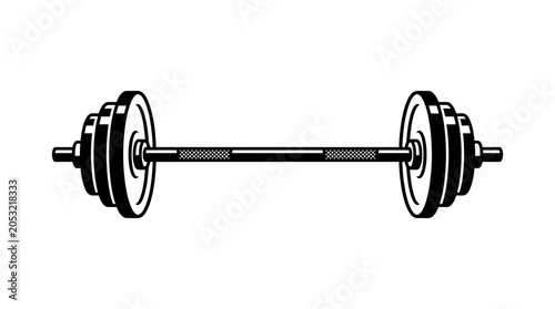 Black and white barbell icon for heavy weight lifting.