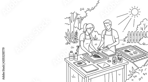 Photos Funny cartoon illustration of man and woman in city street and office life with