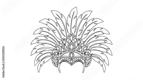 Billede på lærred Exotic Feather Headdress Outline with Jewels - Tribal Carnival Mask Design