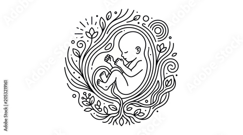Tableau sur toile Newborn baby fetus in womb, natural growth, life cycle, organic art