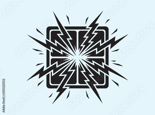 Bold black outline for a smart city pavement block with radiating electrical spark symbols