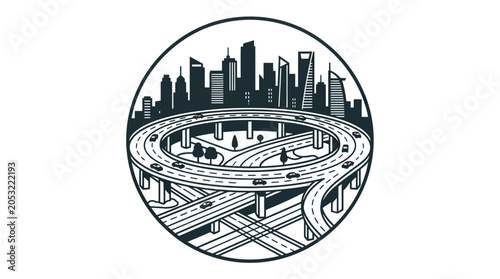 Photos Circular Highway Interchange with City Skyline Illustration