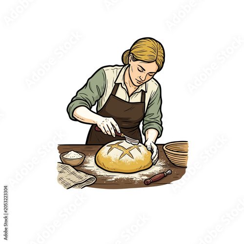 Fotografie Baker scoring dough before baking