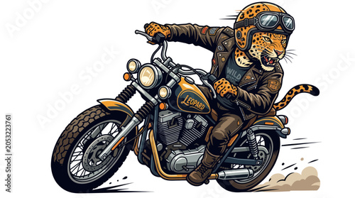 Canvas-taulu Leopard Rider on Motorcycle, Biker, Speed, Freedom, Adventure, Wild Animal