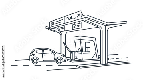 Cuadro en lienzo Car at Toll Booth on Highway, Road Payment Station, Traffic Control