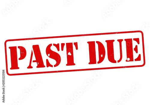 Red stamp indicating past due notice on document or envelope isolated on transparent background