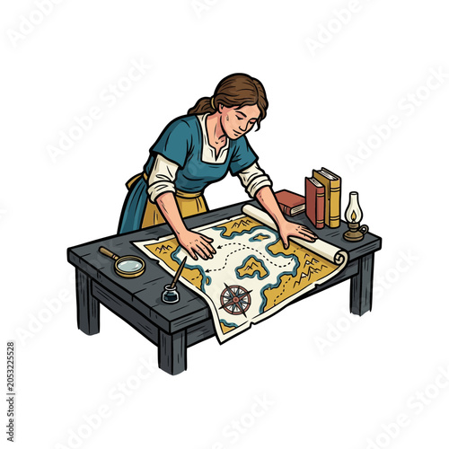 Canvastavla Cartographer flattening map on desk