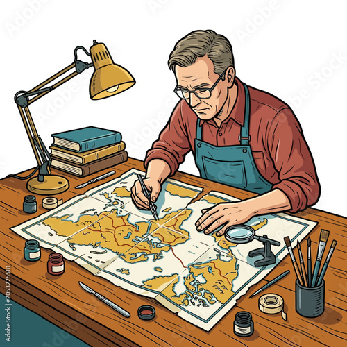 Εκτύπωση καμβά Cartographer restoring paper map