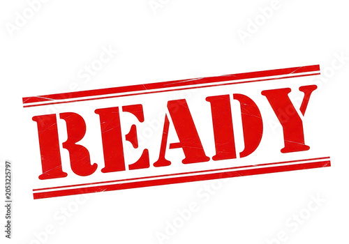 A bold red stamp with the word 'ready' printed on it. isolated on transparent background