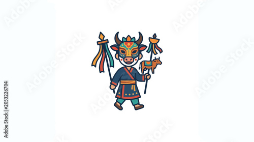 Foto Illustration of a Traditional Korean Ox Mask Dancer