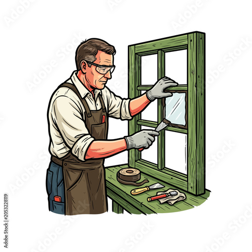 Foto Window glazier fitting pane frame