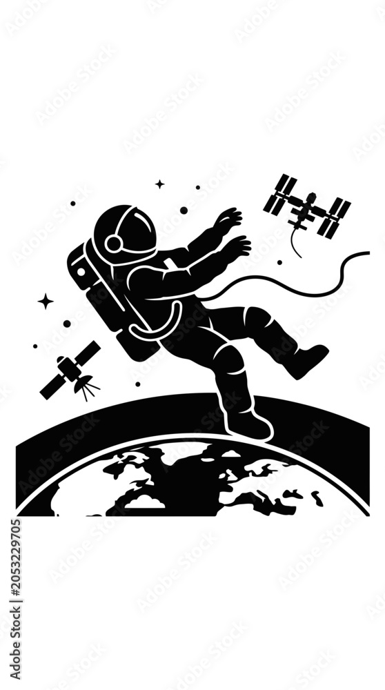 Obraz premium Astronaut Floating in Space Near Earth and Space Station