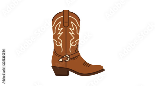 Brown Cowboy Boot with Buckle Details.