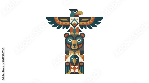 Foto Totem pole with bear and eagle.
