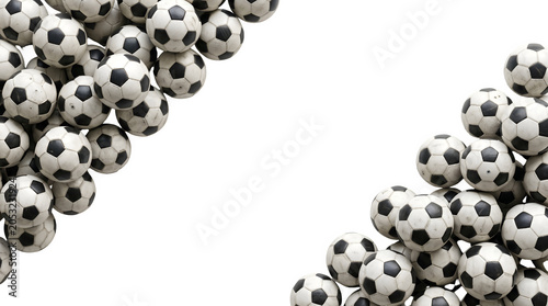 Pile Classic Soccer Balls diagonal border with Copy Space on transparent background for template Sport Concept Ideas