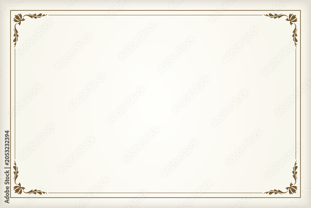 Αυτοκόλλητο セピアの紙に配置された単独のヨーロピアンビンテージフレームの背景素材、フローラルな装飾のボタニカルなベクターデザインイラストレーション