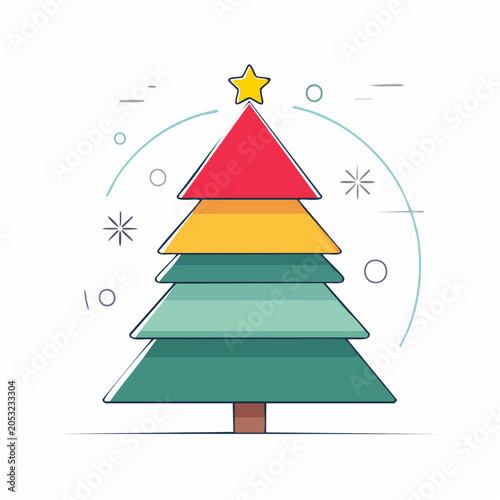 Stylized Christmas Tree with Star and Snowflakes