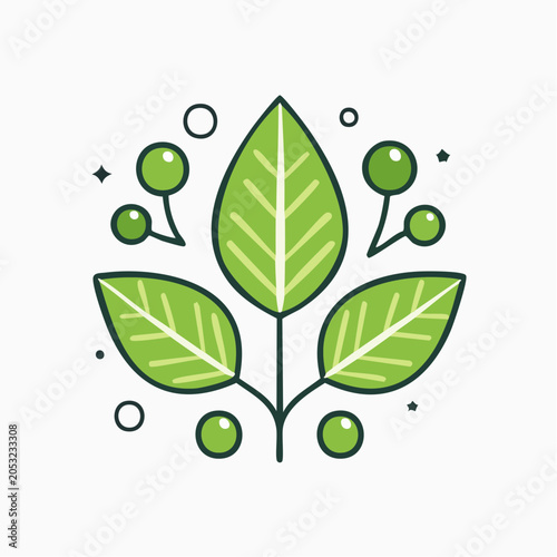 Stylized Green Leaves and Berries Icon