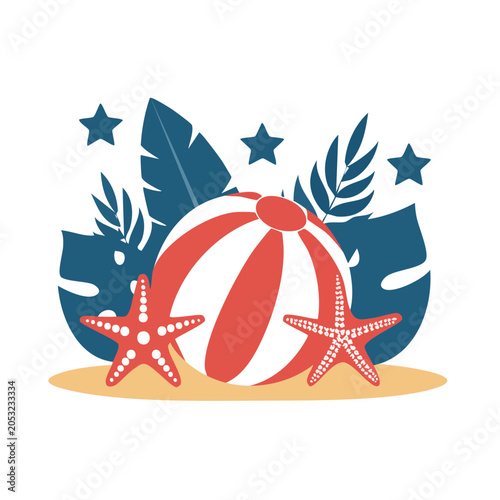 Summer Beach Ball and Starfish Illustration