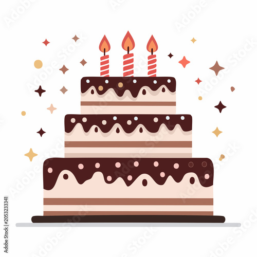 Three Tier Birthday Cake with Candles and Confetti