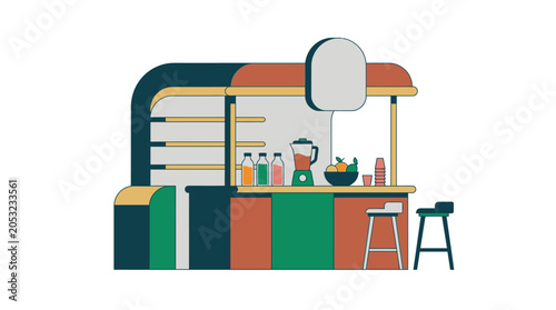 Quadro em tela Colorful Food Cart Vendor Stand Illustration.
