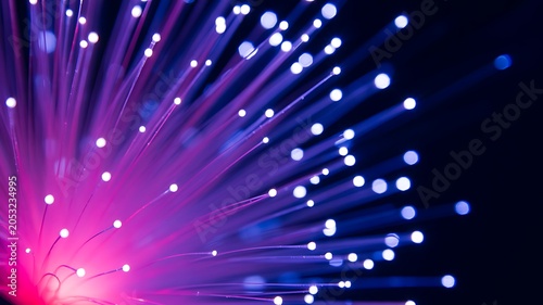 Colorful fiber optic network cables transmitting high speed data