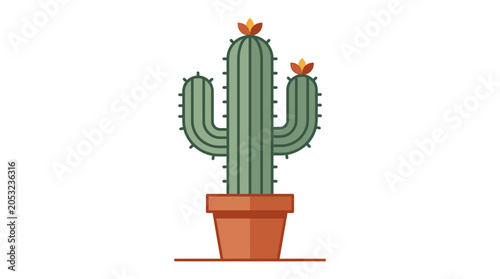 Fotografi Potted Cactus Plant with Orange Flowers.