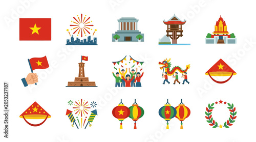 Foto Vietnamese cultural symbols and celebrations illustrated