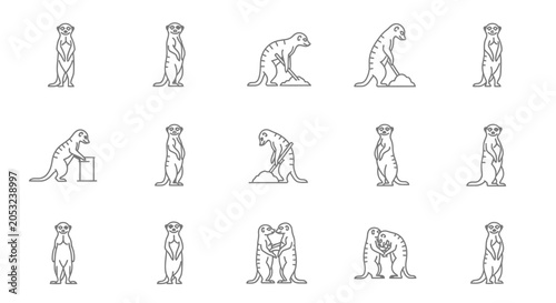 Fotografie Line art illustrations of meerkats in various poses for design projects